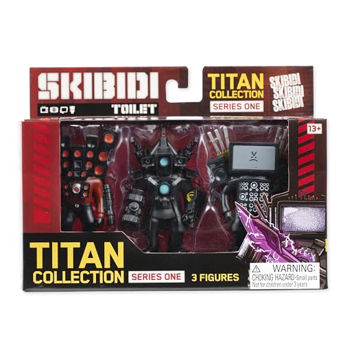 Skibidi Toilet Titan 3-Pack - Complete Collection, Officially Licensed Toilet Goods, Black