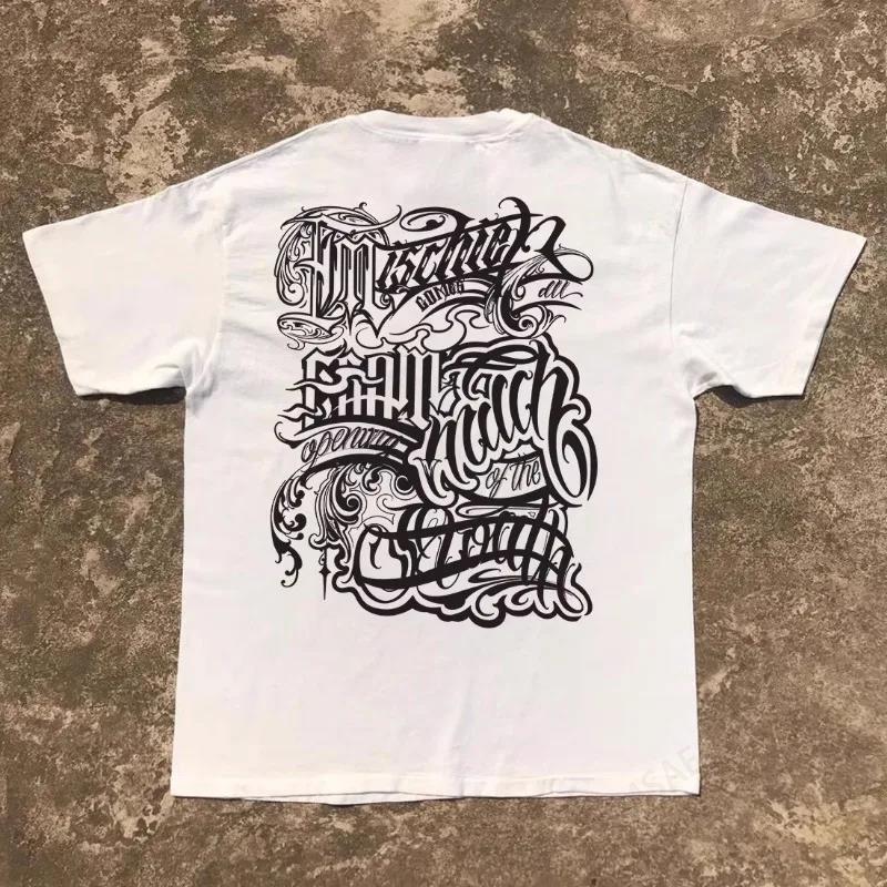 Tattoo Bedrucktes Herren T-Shirt Baumwolle Lässig Rundhals Kurzarm Damen Streetwear Chicano Overs