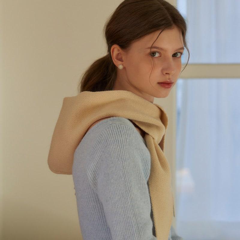 murmur [Free Pearl Earrings] Solid hoody shawl muffler (4 colors)