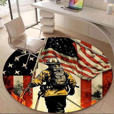 1pc Firefighter Flag Office Round Area Rug, Mat Suitable ForOffice, Under Office Chairs Bedroom Living Room Home Decor, Room Deco