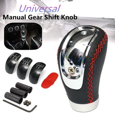 5 6 Gang Schwarz PU Leder Manuelle Auto Schaltknauf Schalthebel Griff Stick Universal mit 3