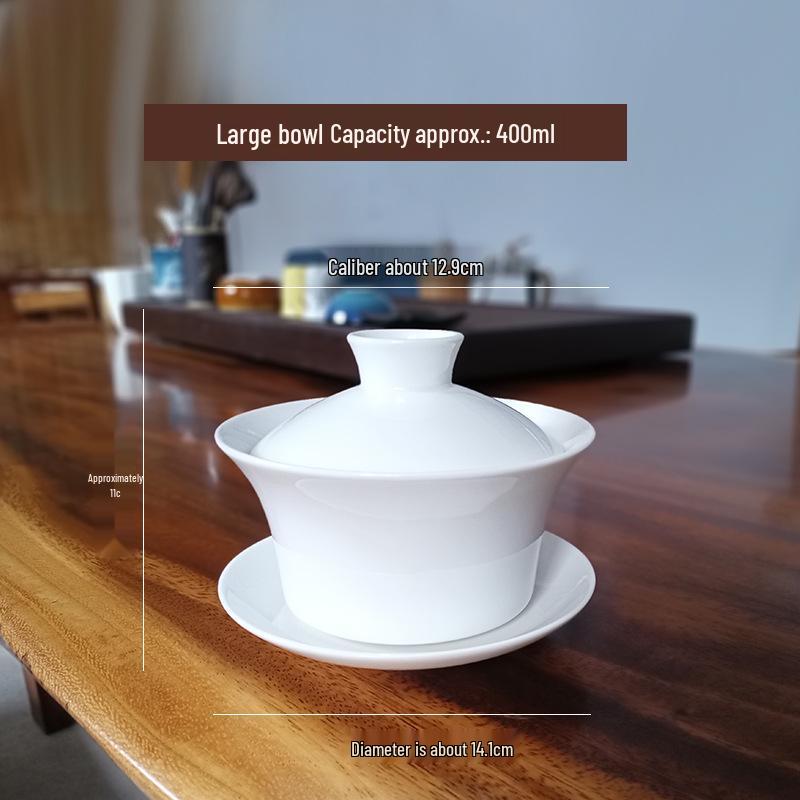 Bone China Small White Gaiwan Tea Set - 3-Piece Ceramic Tea Cup for Home, Office, or Tea House Reception.