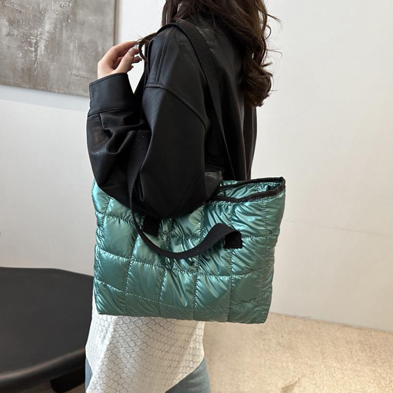 Ladies Tote Handbags Large Capacity Cotton Padded Shopping Bag Rhombus Portable Handbag Quilted Solid For Leisure Travel