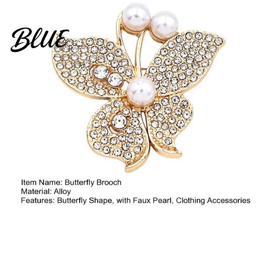 Rhinestone Brooch Pin Women Butterfly Pin, Shape Lapel with Dress Faux Pearls Rhinestones, Jewelry Accessory for Dresses Coats Jackets Decorative