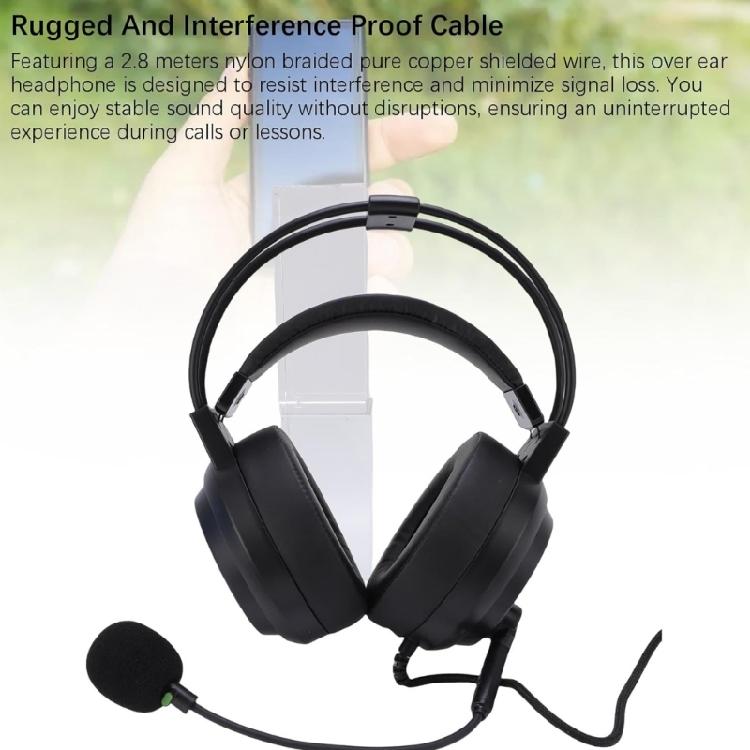 Computer Headset With Detachable Microphone 25cm Adjustable Boom Long Cord Noise Isolation For Prolonged Use