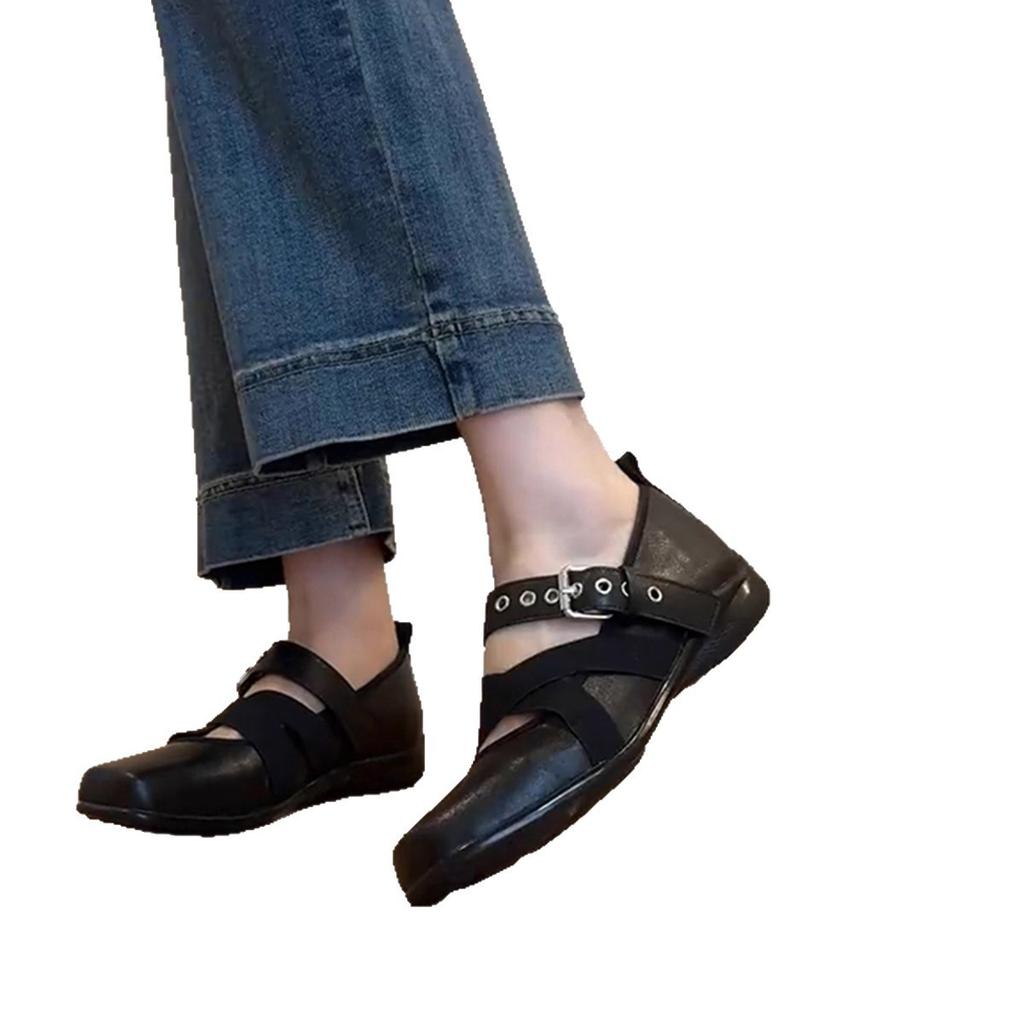 Sheepskin Version~ Versatile Thick-soled Square Head Sports Mary Jane Shoes Women's French Retro Temperament Light Mouth Ballet Style Single Shoes