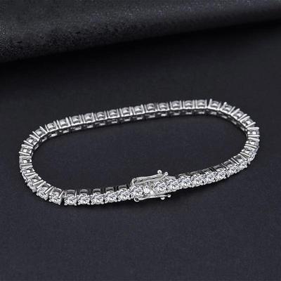 100% 925 Sterling Silver Created Moissanite Gemstone Bangle Charm Wedding Bracelet Fine Jewelry
