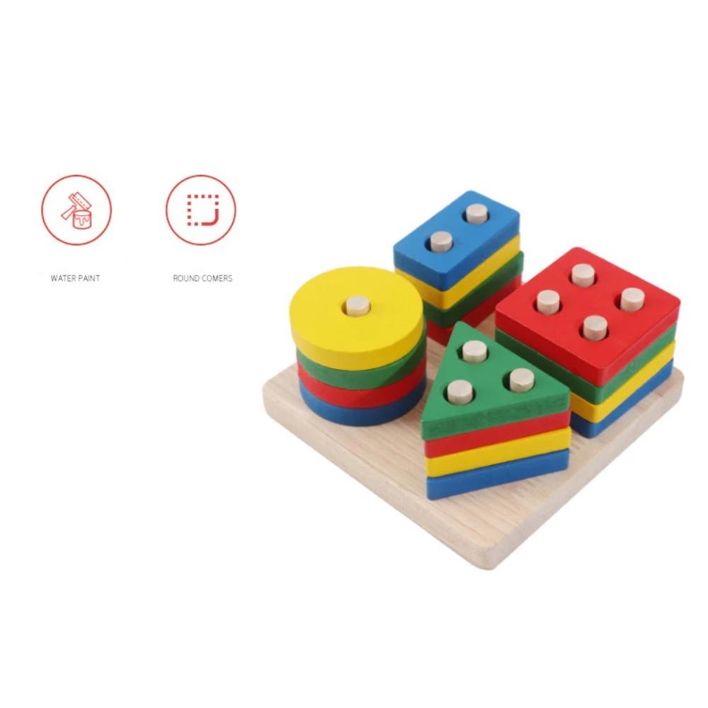 Wooden Montessori Toy Building Blocks Learning Educational Toys for Children Colorful Shapes Early Learning Kids Puzzle Toys