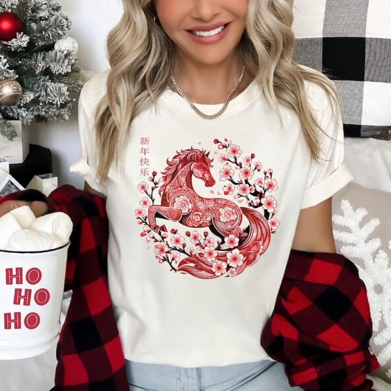 

Happy Lunar New Year of The Chinese Zodiac Unisex Shirt China 2026 Creative Horse Lover Hipster Street Fashion Shortsleev Tee S