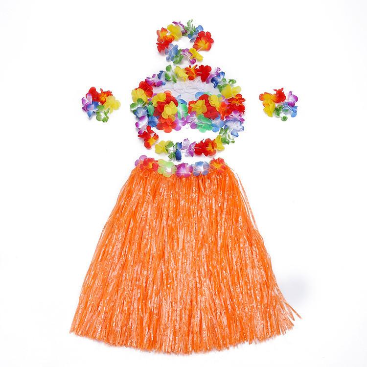 Hawaiian Costume Set With Plastic Grass Skirt For Party Performances And Themed Events