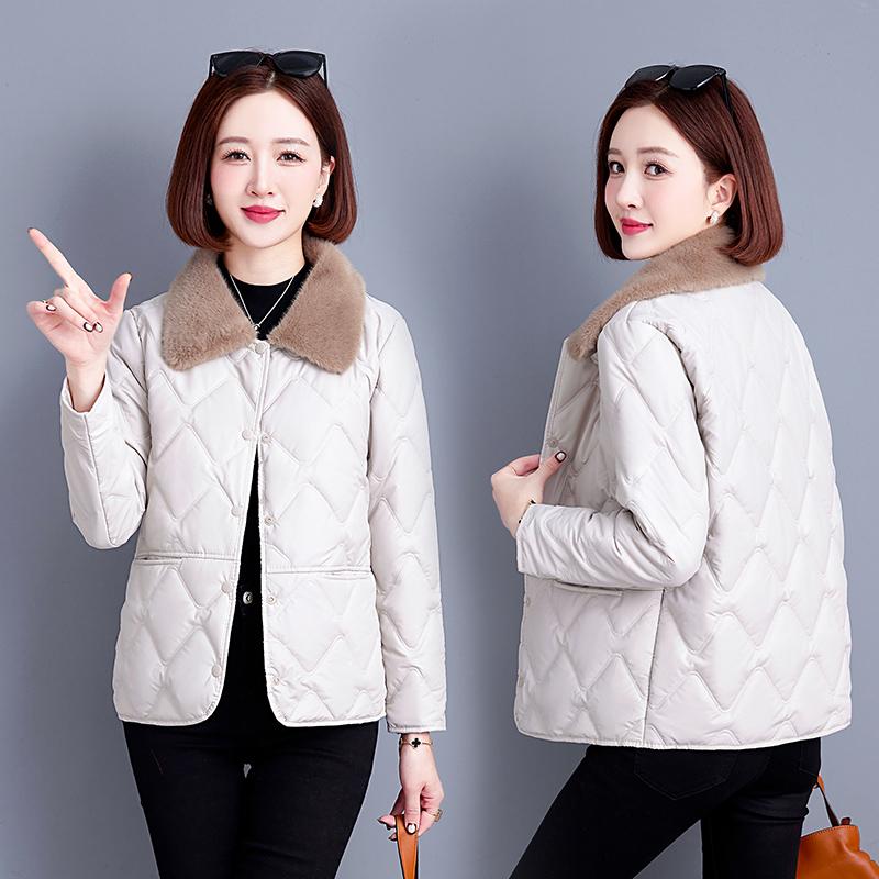 Warm Women's Cotton Padded, Thickened with Fur Collar, Short Cotton Jacket, Standing Collar Cotton Jacket, Winter Warm Cotton Jacket