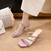 Summer new sexy open-toed sandals mid-heel thin heel wear rhinestone slippers thin sandals women