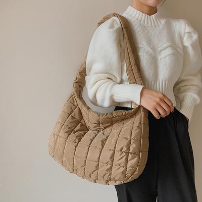 Newest Nylon Women'S Shoulder Bag Folds Rhombus Embroidery Thread Underarm Bag Niche Design Simple Handbags For Women