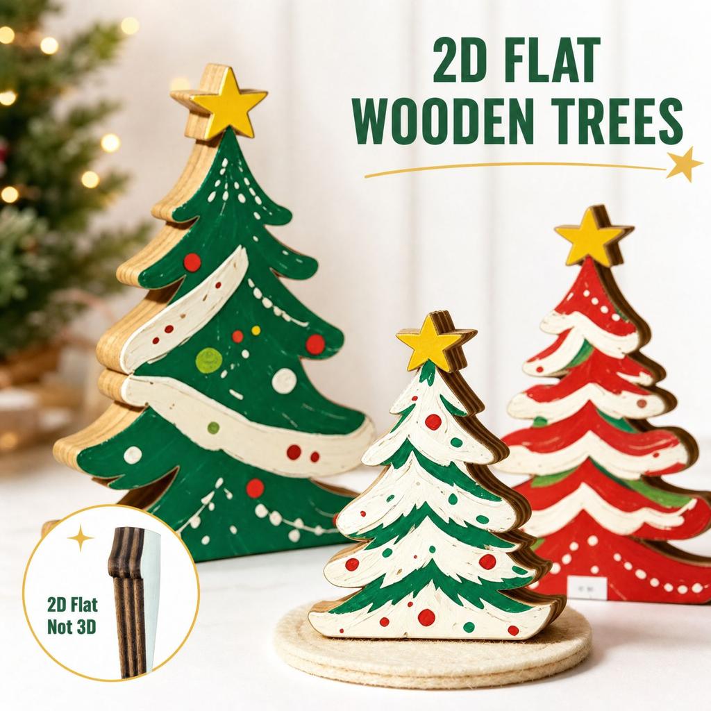 3 Rustic Wooden Christmas Tree Tabletop Decorations for Holiday Home Decor