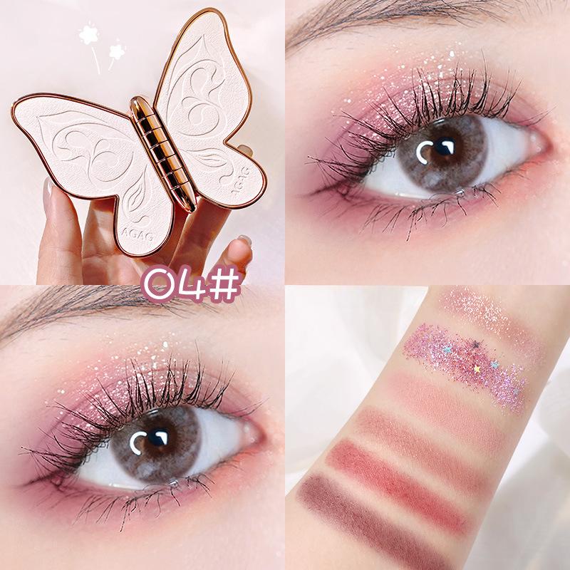 Schmetterlings-Lidschatten, 6 Farben, Lucky Koi Pearl Glitter, Glitzer, matte Erdfarbe, 6 Farben Make-up-Lidschatten-Palette