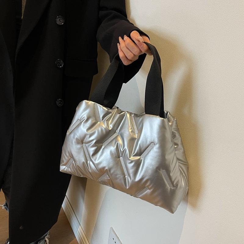 New Women Handheld Underarm Bag Minimalist Glossy Down-Filled Tote Bag Large Capacity Oxford Shoulder Bag