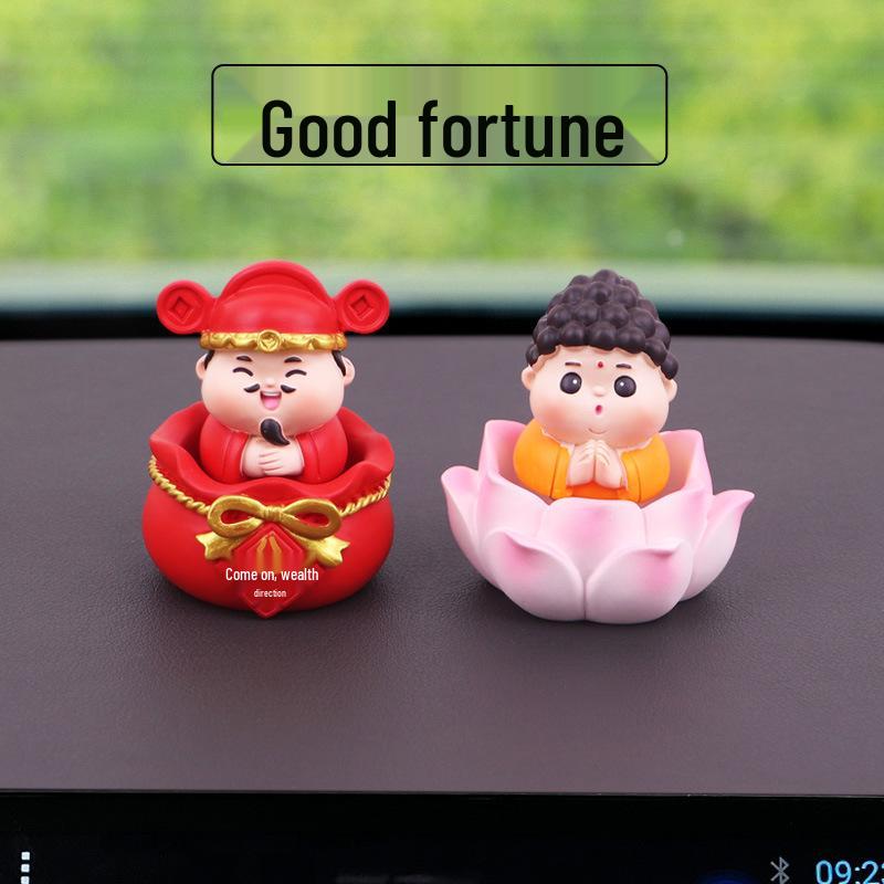 Mini Fortune God Bouncing Head Figurine for Car Dashboard Decoration