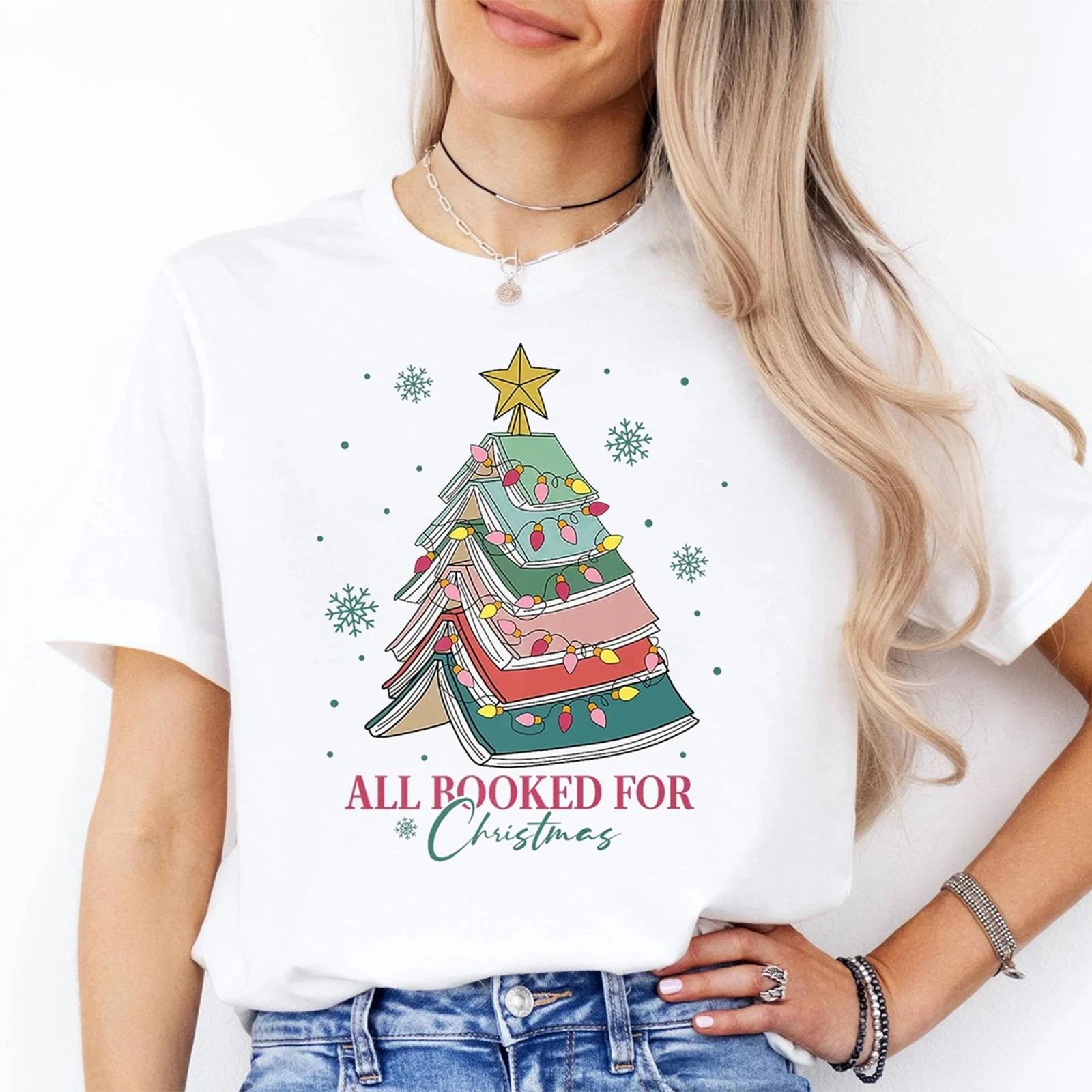 

All Booked For Christmas Graphic Tee – Cozy Holiday Shirt for Book Lovers M