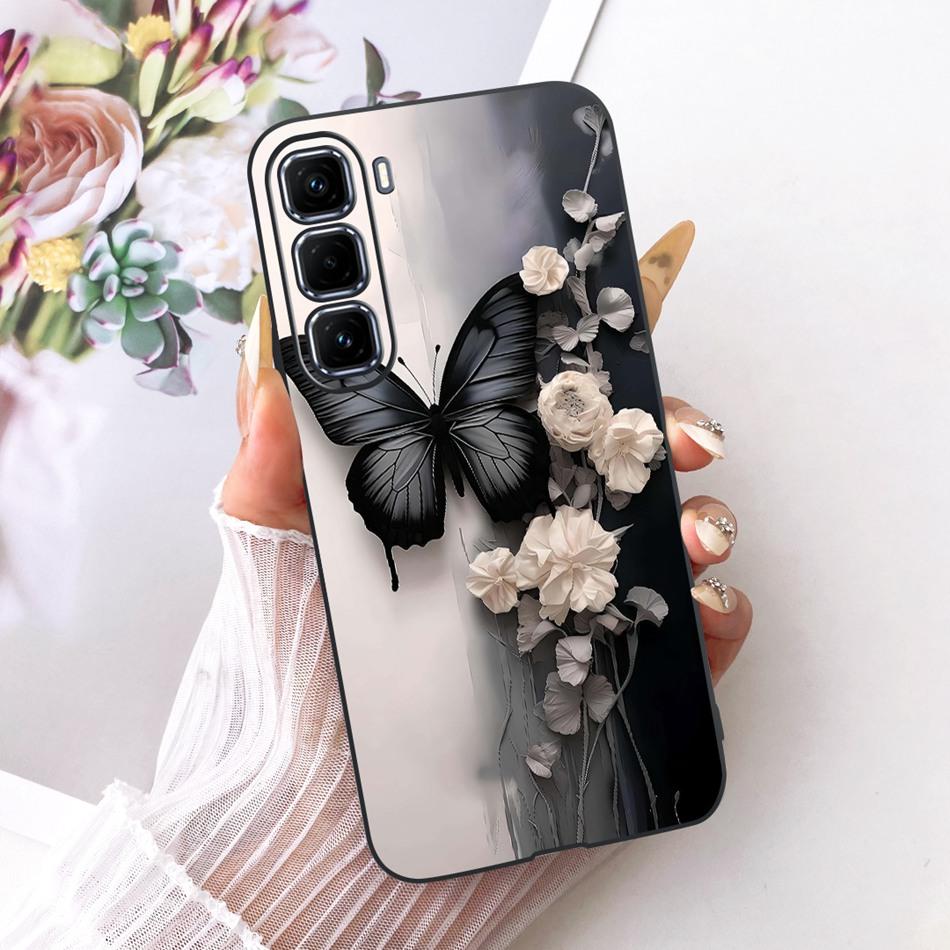 For Infinix Hot 50 Pro+ 50Pro 4G Cute Flower Butterfly Cat Case For Infinix Hot50 Pro Plus 4G Black Silicone Soft Phone Cases