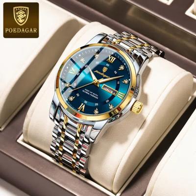 Montre de luxe pour homme d'affaires élégante montre pour homme date semaine étanche montres à quartz lumineuses pour hommes en acier inoxydable