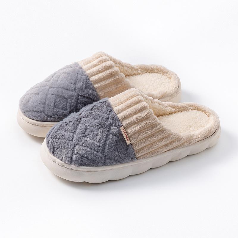 Cotton slippers spring and autumn winter home use indoor non-slip couple home warm winter plush