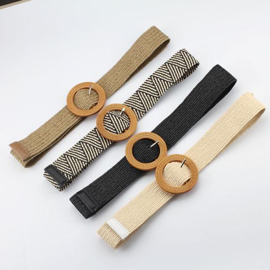 Boho Women Weaving Straw Elastic Waist Band Pin Buckle Belt Dress Jeans Decor