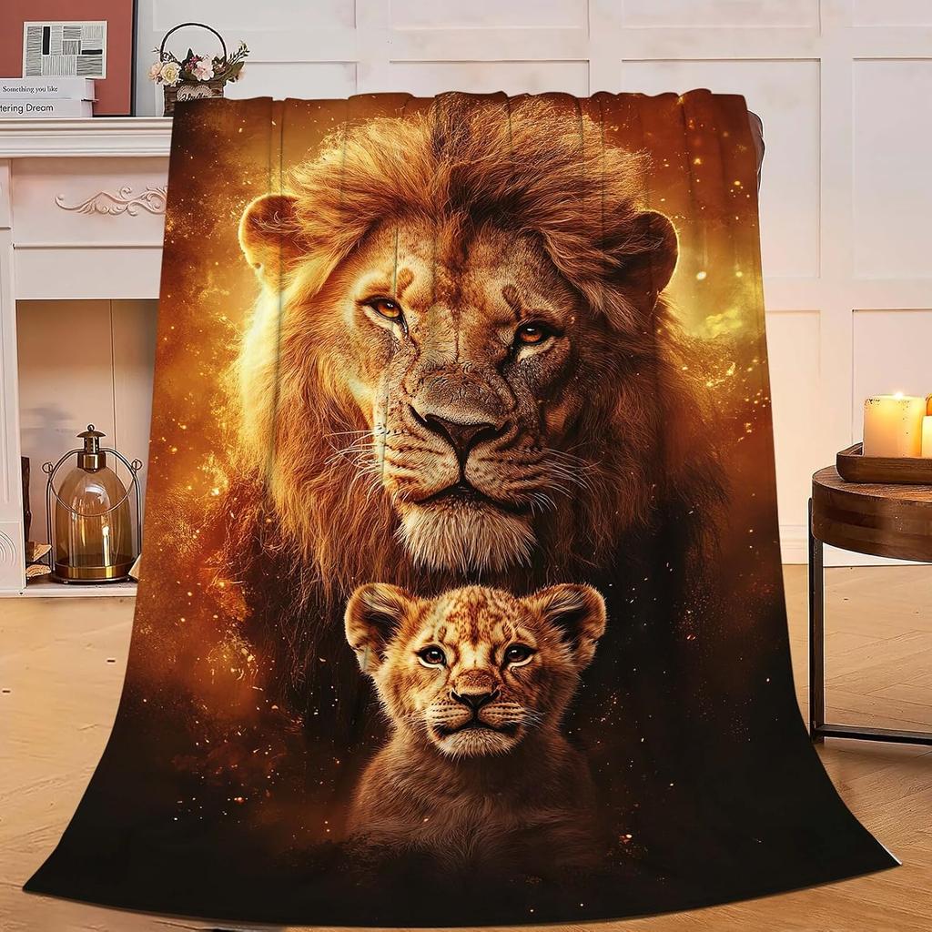 Colourful Lion Pattern Flannel Throw Blanket King Queen Size Super Soft Warm Blanket for Bed Sofa Couch Lightweight Kid Boy Gift