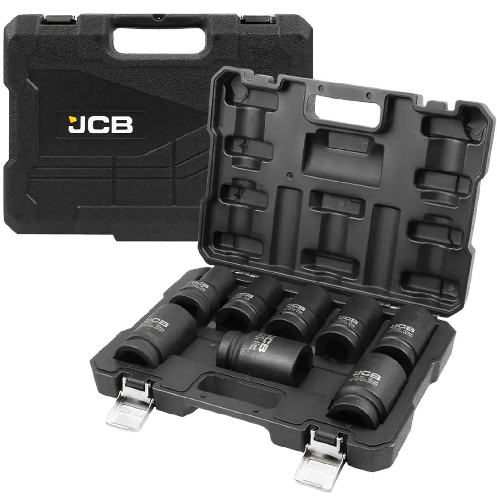 JCB 1" Cr-Mo 6-point Deep Impact Socket Set 8 Pieces
