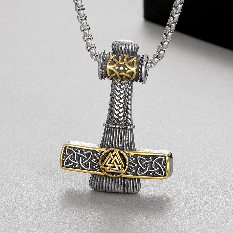 Catena per Maglione Dominante Accessori Nero Ossidato Retrò Martello di Thor Vichingo Ciondolo da Uomo