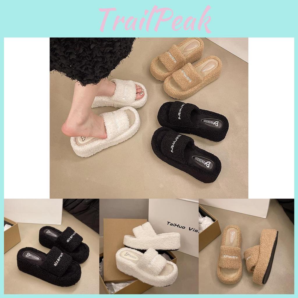Cozy Soled Thick Cotton Slippers For Women Stylish High Platform Fuzzy Shoes House