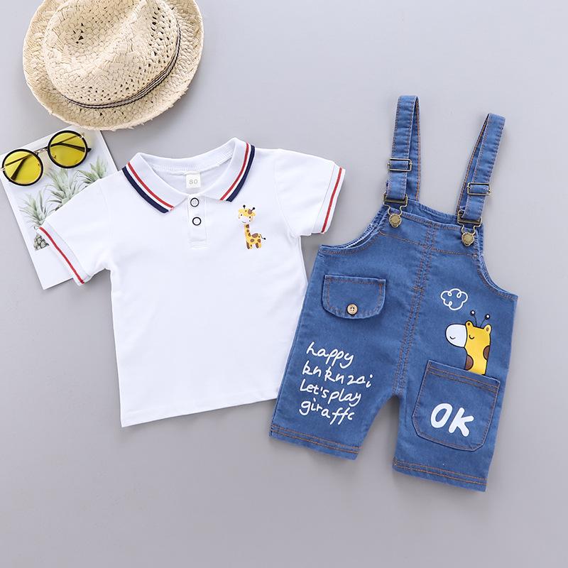 0-4 Years Children's Clothing Summer Boys Cartoon Casual Bib Shorts Two-piece Set