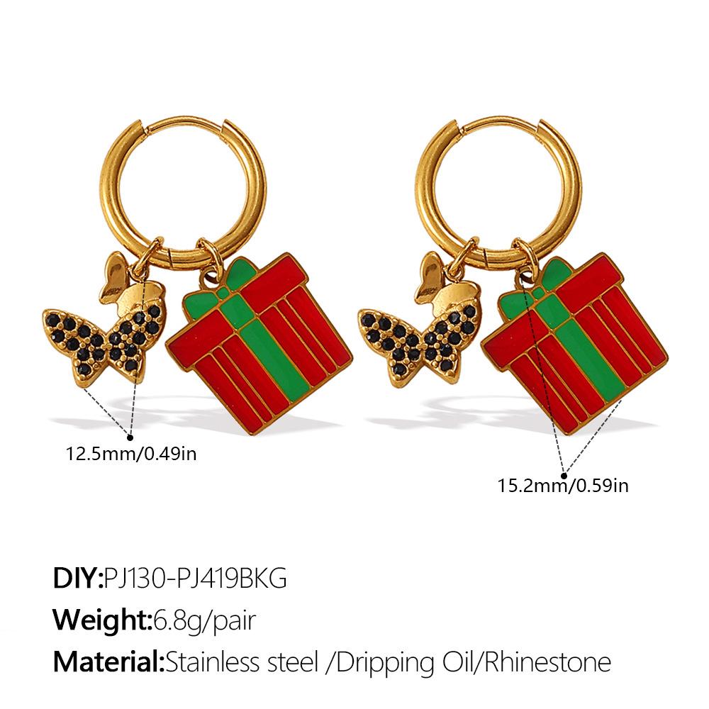 Cartoon Creative Christmas Series DIY Christmas Tree Pendant Earrings Stainless Steel Gold Plated Fashion Earrings