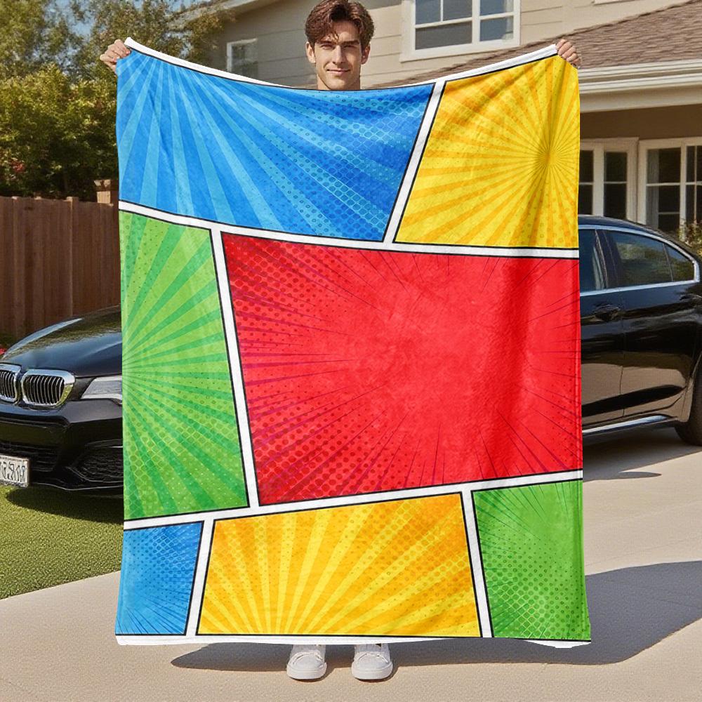 1PC Comics, backgroundOutdoor Flannel Blanket - Soft Plush Decor for Picnics, Camping, Bedroom, Playroom, Office, or Lunch Break 1278A