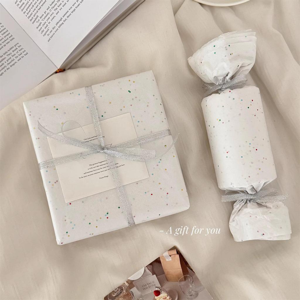 Pearlescent Festival Gift Wrap with Colored Sequins, 17g Thin, Hand-Crumpled Paper