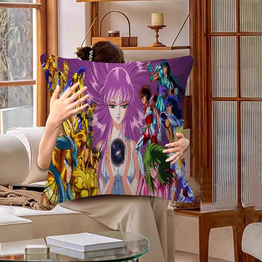 Knights Of The Zodiac Cartoon Cushion Cover Car Throw Pillow Case For Sofa Car Christmas Gift 40x40cm 45x45cm