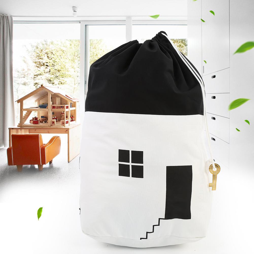 Drawstring Children Toys Storage Bag Massive Capacity House Appearance Black