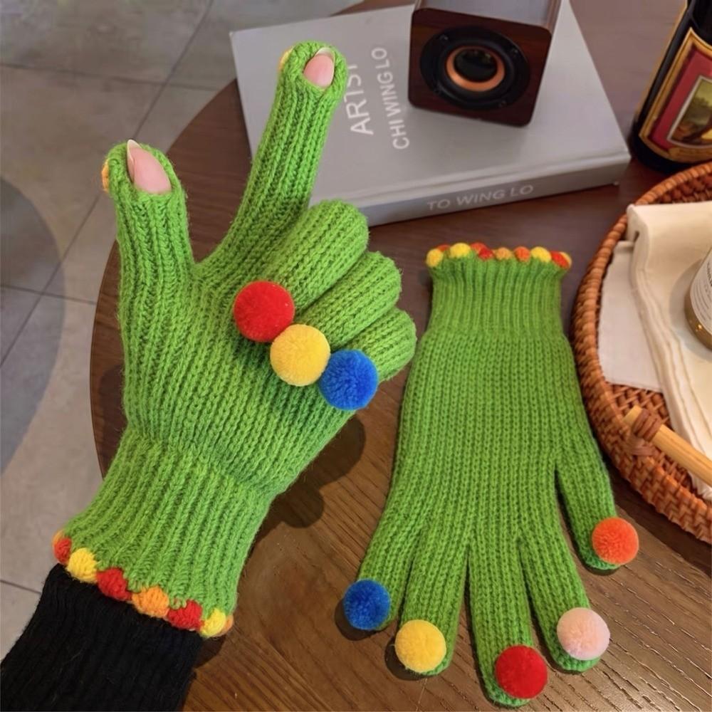 Cycling Winter Cold Proof Knitted Gloves Candy Color Touchscreen Full Finger Gloves Women