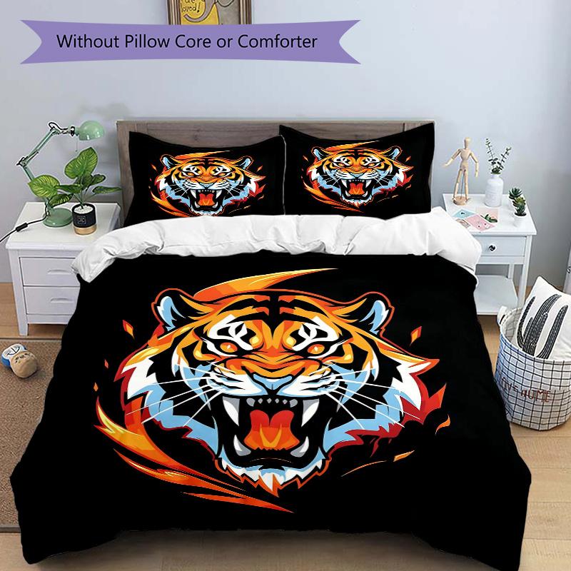 

3pcs Domineering Tiger Pattern Bedding Set, 1* Cover + 2*Pillowcases, Printed Bedding Set, Soft 135x200cm