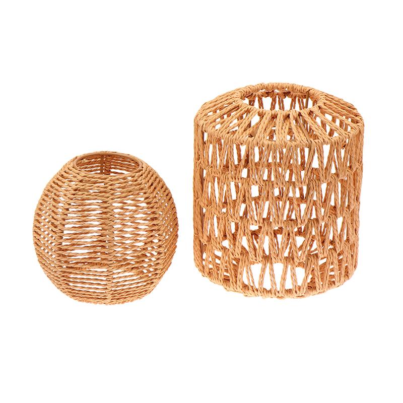 1 Piece Vintage Hanging Lampshade Handmade Woven Lamp Shade For Living Room Bedroom Hotel Simulated Rattan Light Fixture