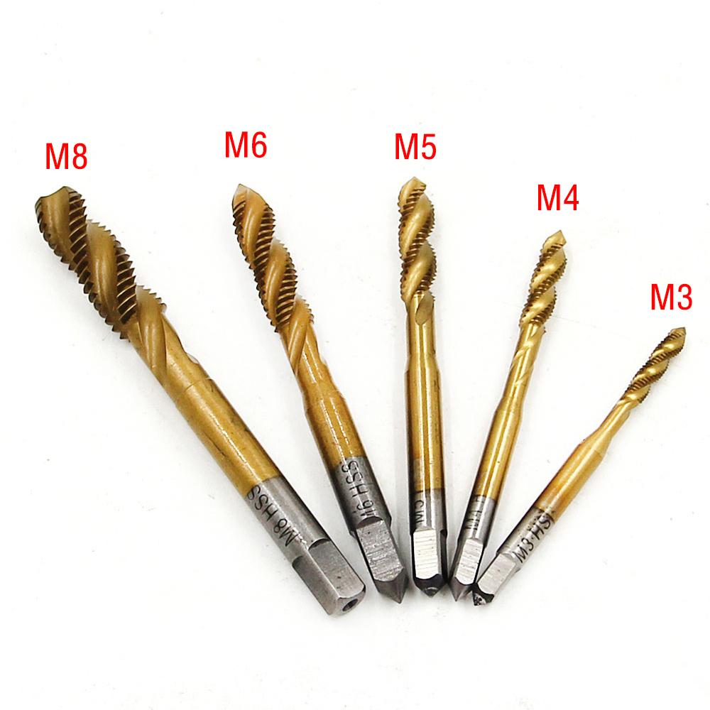 

Набор инструментов для нарезания резьбы из 5 предметов для машины с титановым покрытием из быстрорежущей стали, упаковка из пластикового пакета