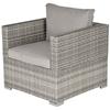 Single Rattan Garden Chair, PE Wicker Garden Armchair with Cushions, Outdoor Rattan Chair with Armrests and Steel Frame for Conservatory, Porch