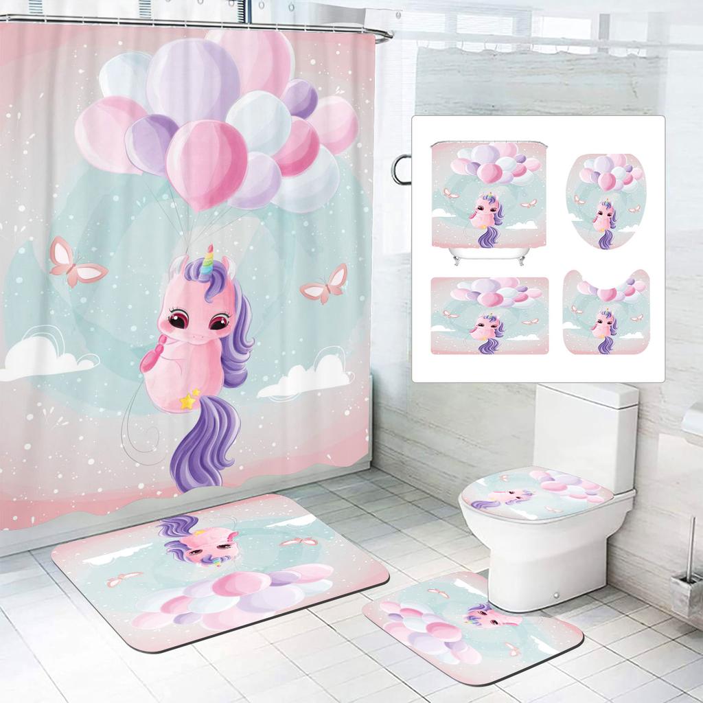 Unicorn Curtain Waterproof Bathroom Accessories 4 Piece Set Mats Home Curtains Decor Luxury Toilet Accessories
