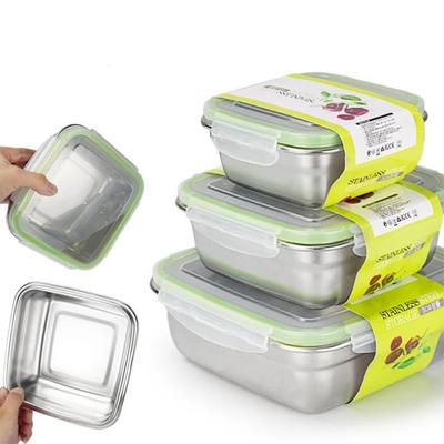 304 Stainless Steel Fresh-keeping Box Sealed Fruit LeakProof Lunch Box with Lid Container Refrigerated Storage Kitchenware