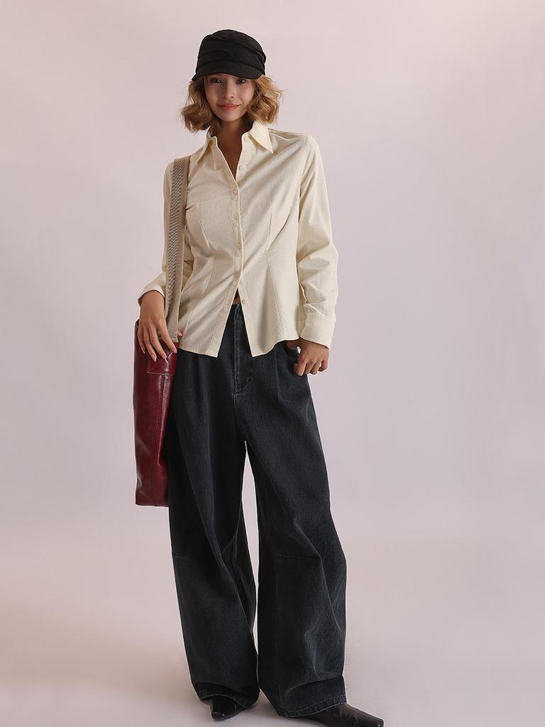 Autumn-Winter Women's Washed Corduroy Slim Fit Long Sleeve Shirt