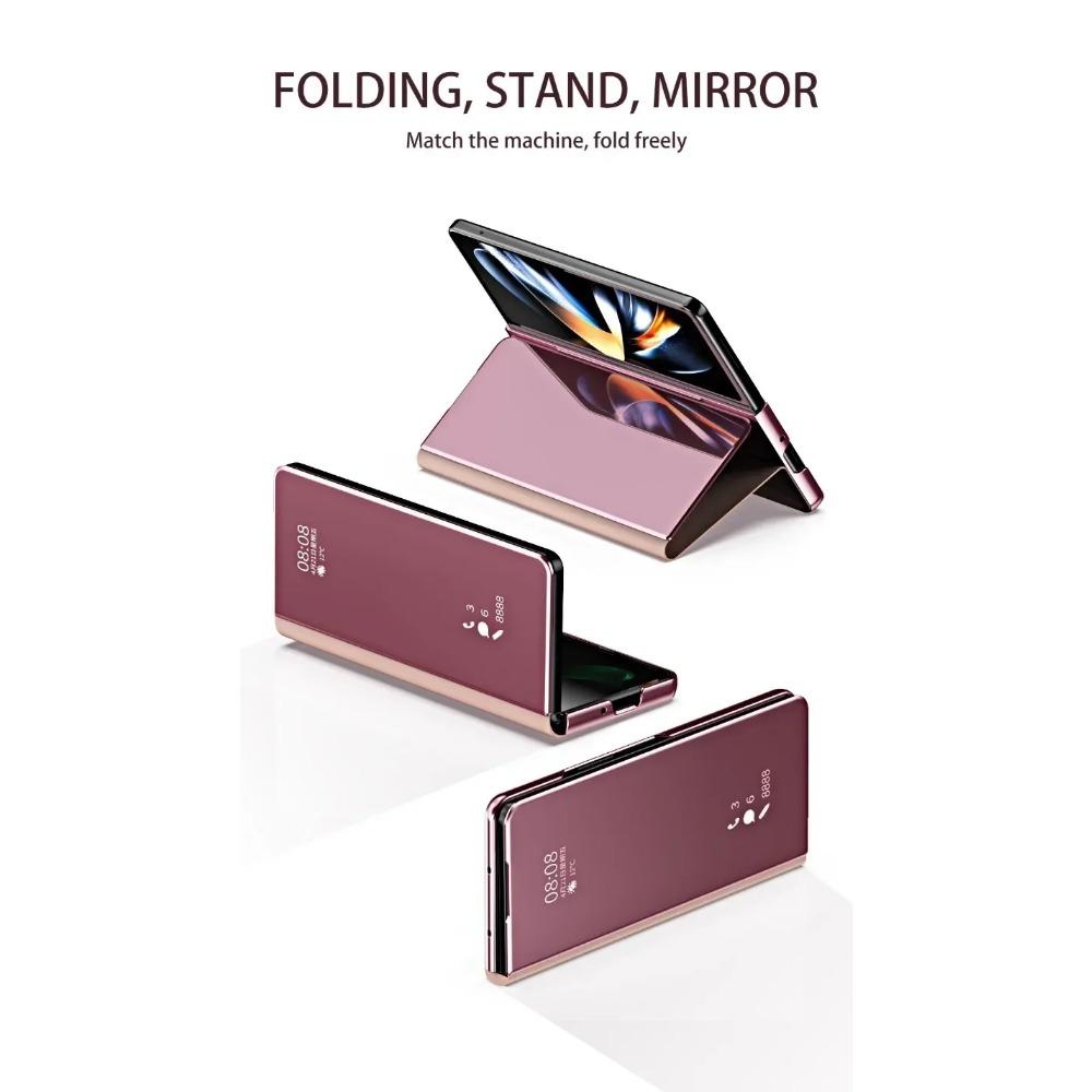Flip Mirror Case für Samsung Galaxy Z Fold 6 5 4 3 2 Schutzhülle Smart View Kickstand Stoßfester Halter Business Vollschutzhülle
