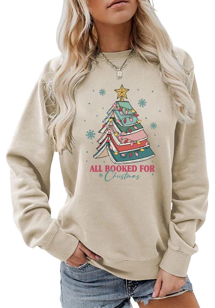 Christmas Letter Fun Print Casual Round Neck Hoodie