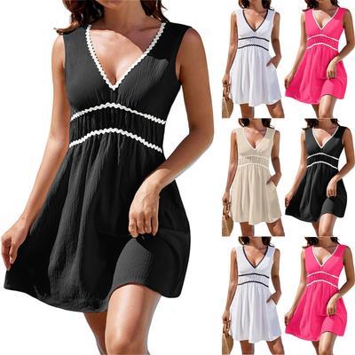Γυναικεία Μοντέρνα Casual Φορέματα V-Neck Αμάνικα με Ραφή στη Μέση