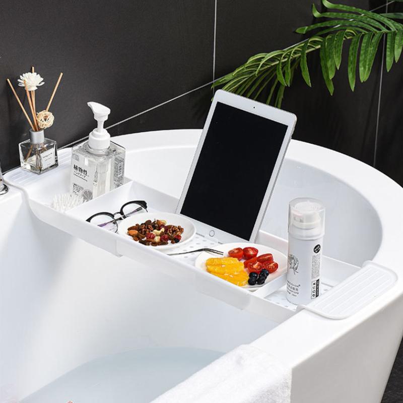 Bathtub Rack Retractable Bathroom Bathtub Tray Shower Rack Plastic Bathtub Rack Towel Bookshelf Storage Rack Accessories