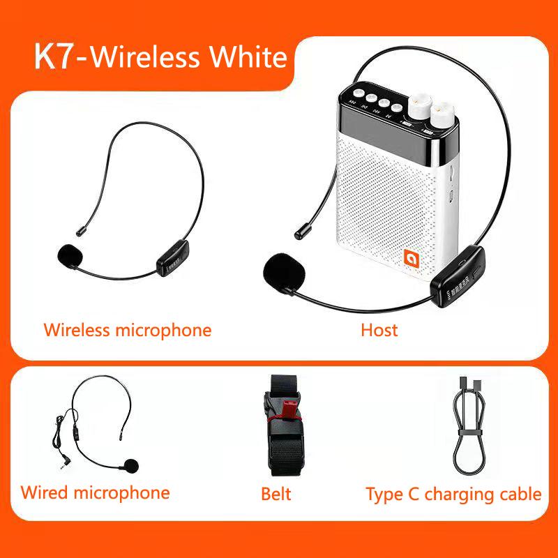 

K7 Loudspeaker Teaching Wireless Amplier Headset Outdoor Guide Waist Microphone Bluetooth Speaker High Power Microphone білий