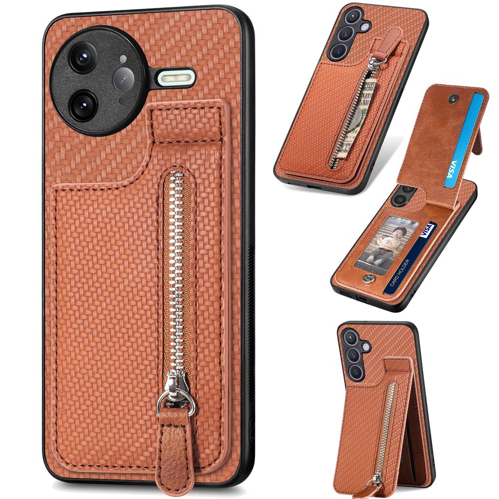 Pro Xiaomi Poco F7 Ultra 5G/Xiaomi Redmi K80 Pro 5G Pouzdro Kožený Kryt na Telefon se Zipem, Držákem na Karty a Stojánkem